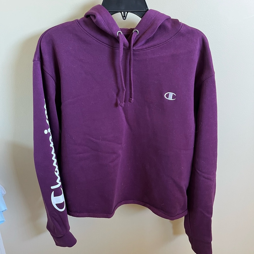 Champion logo boxy hoodie women’s size L EUC!